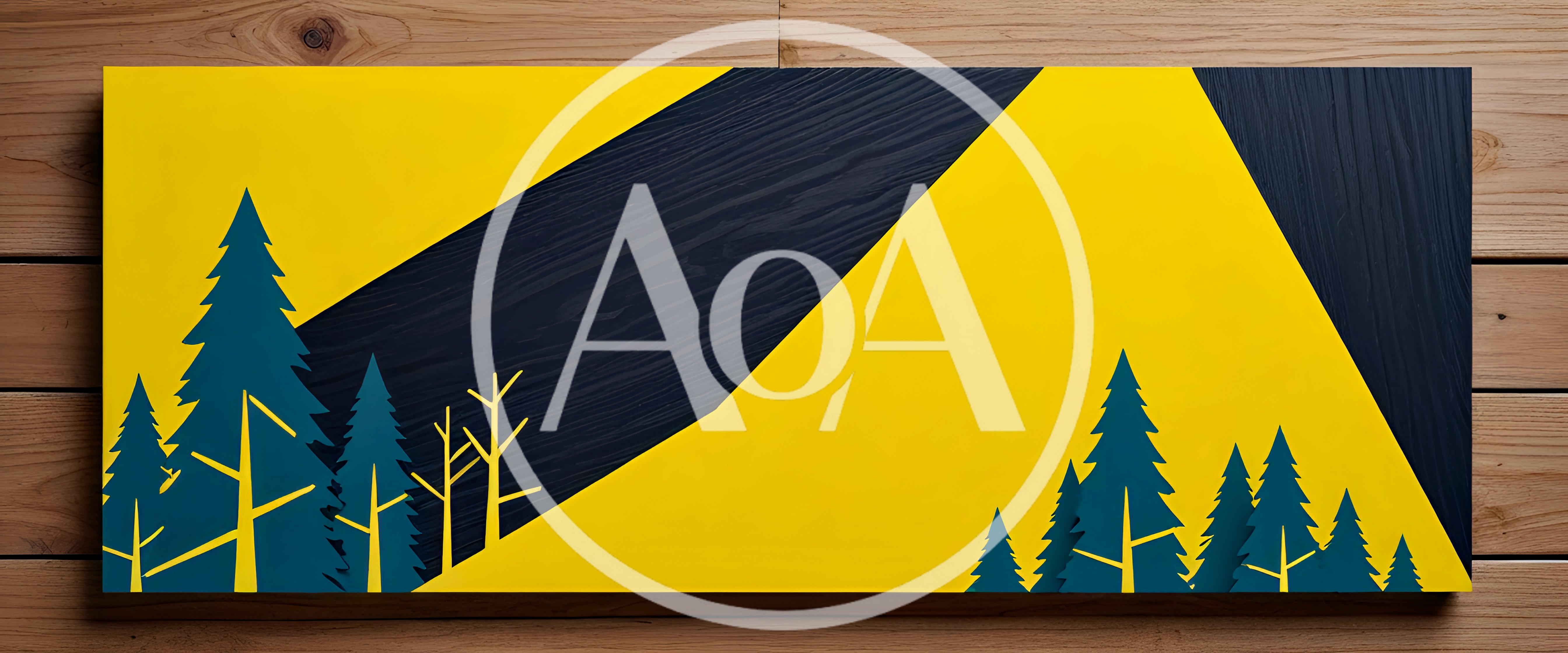 Abstract Geometric Forest Illustration On Wooden Background