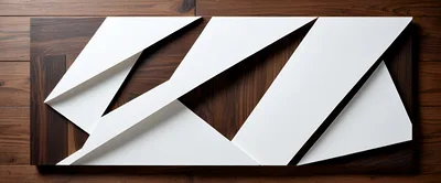 Abstract Geometric White Panels On Dark Wood Background
