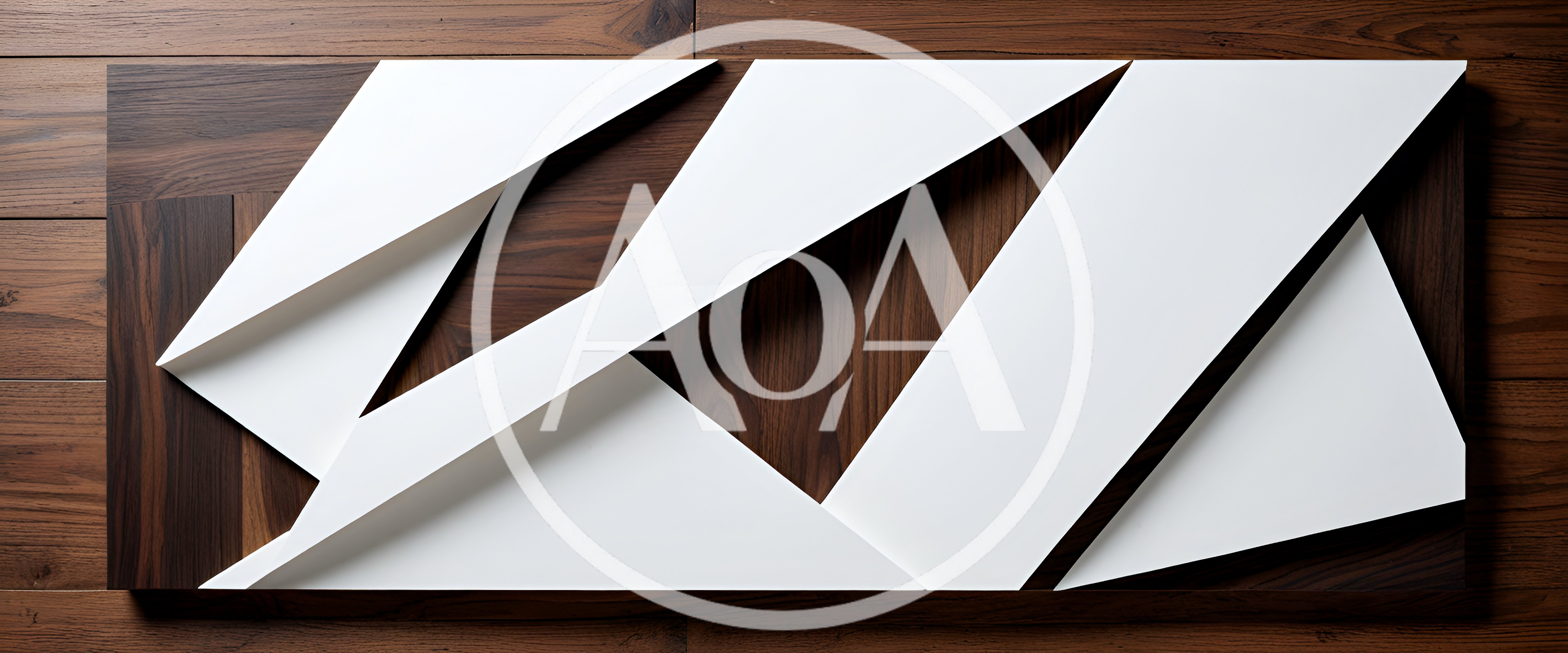 Abstract Geometric White Panels On Dark Wood Background