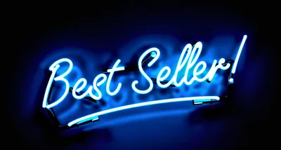 Neon Best Seller Sign Glowing In Blue Light