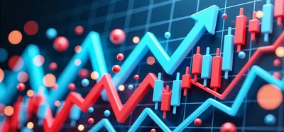3D Financial Market Charts With Rising Trends