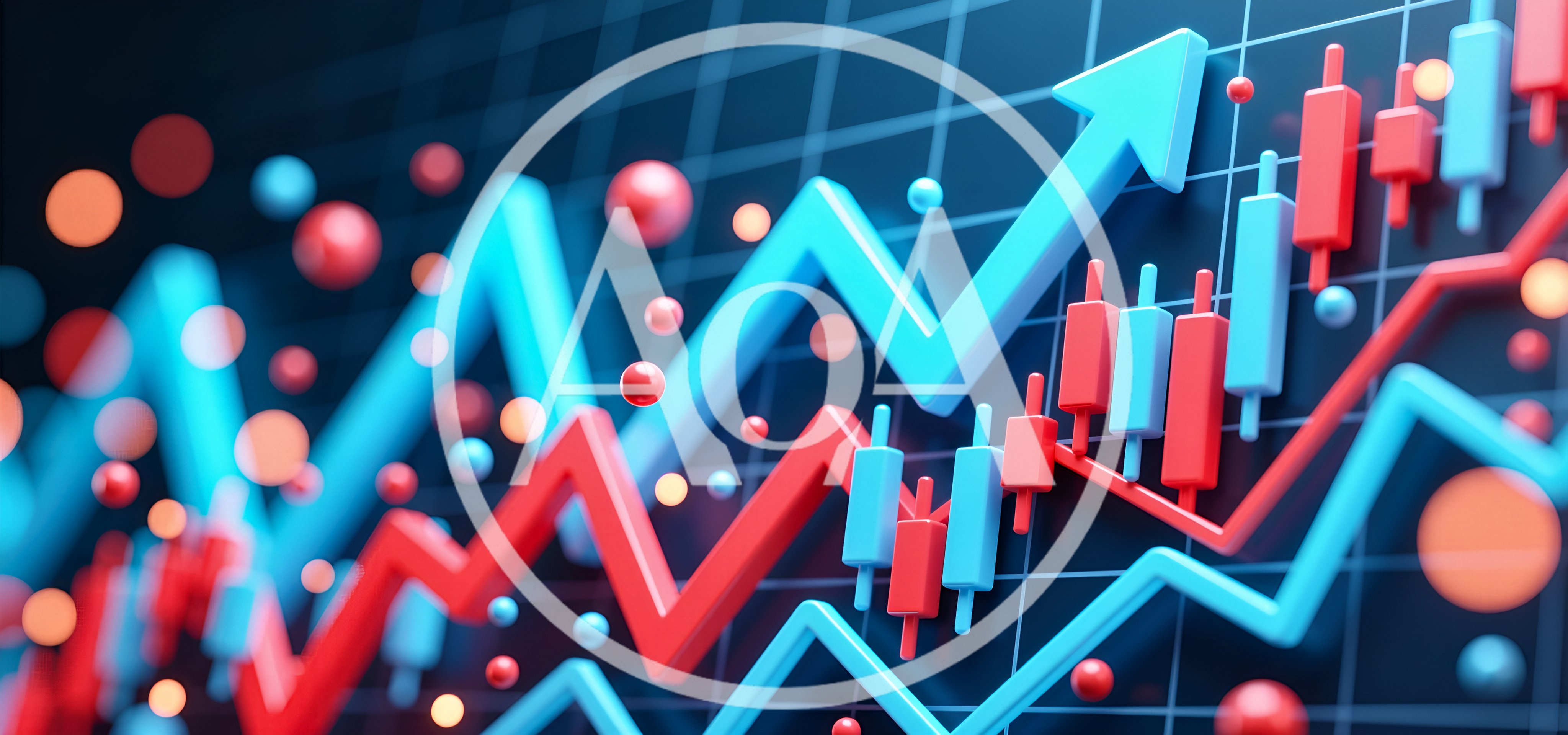 3D Financial Market Charts With Rising Trends