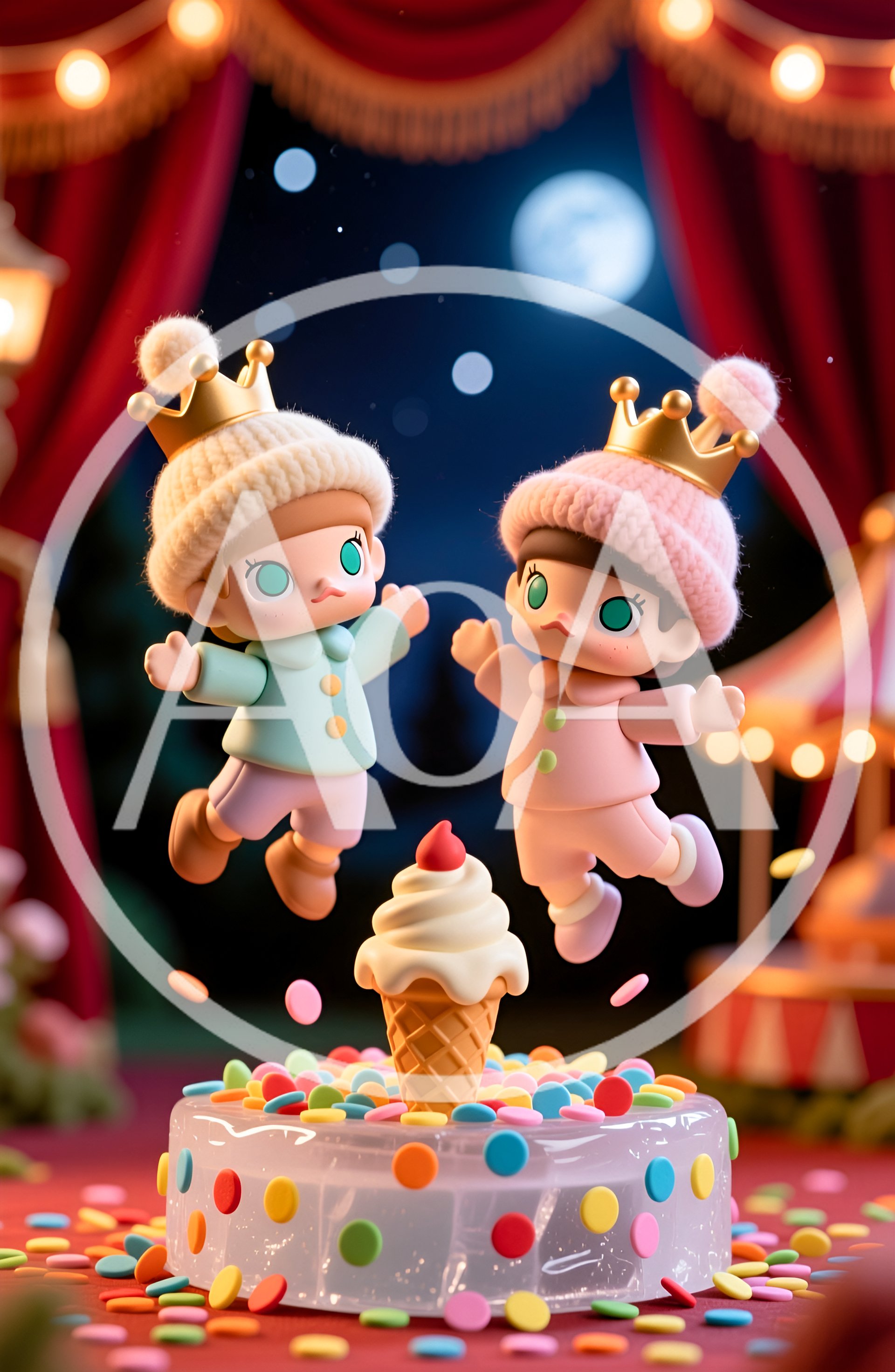 Cute Cartoon Characters Jumping Over A Cake