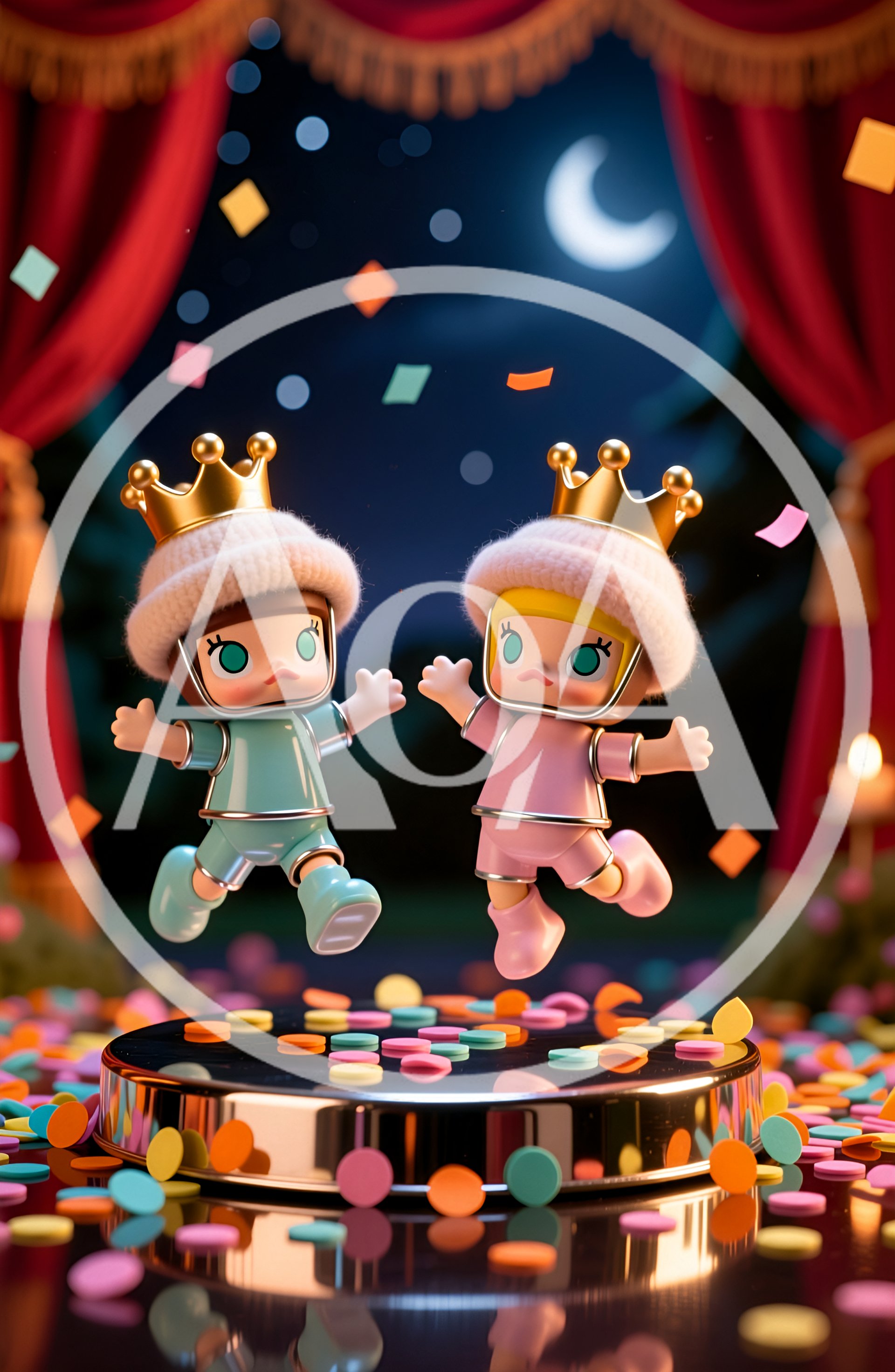 Two Cute Cartoon Characters Jumping on a Stage