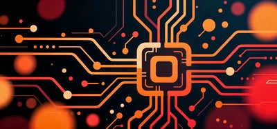 Digital Circuit Board Processor With Glowing Data Lines
