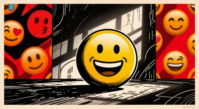 Large Smiling Emoji Icon In Abstract Graphic Setting