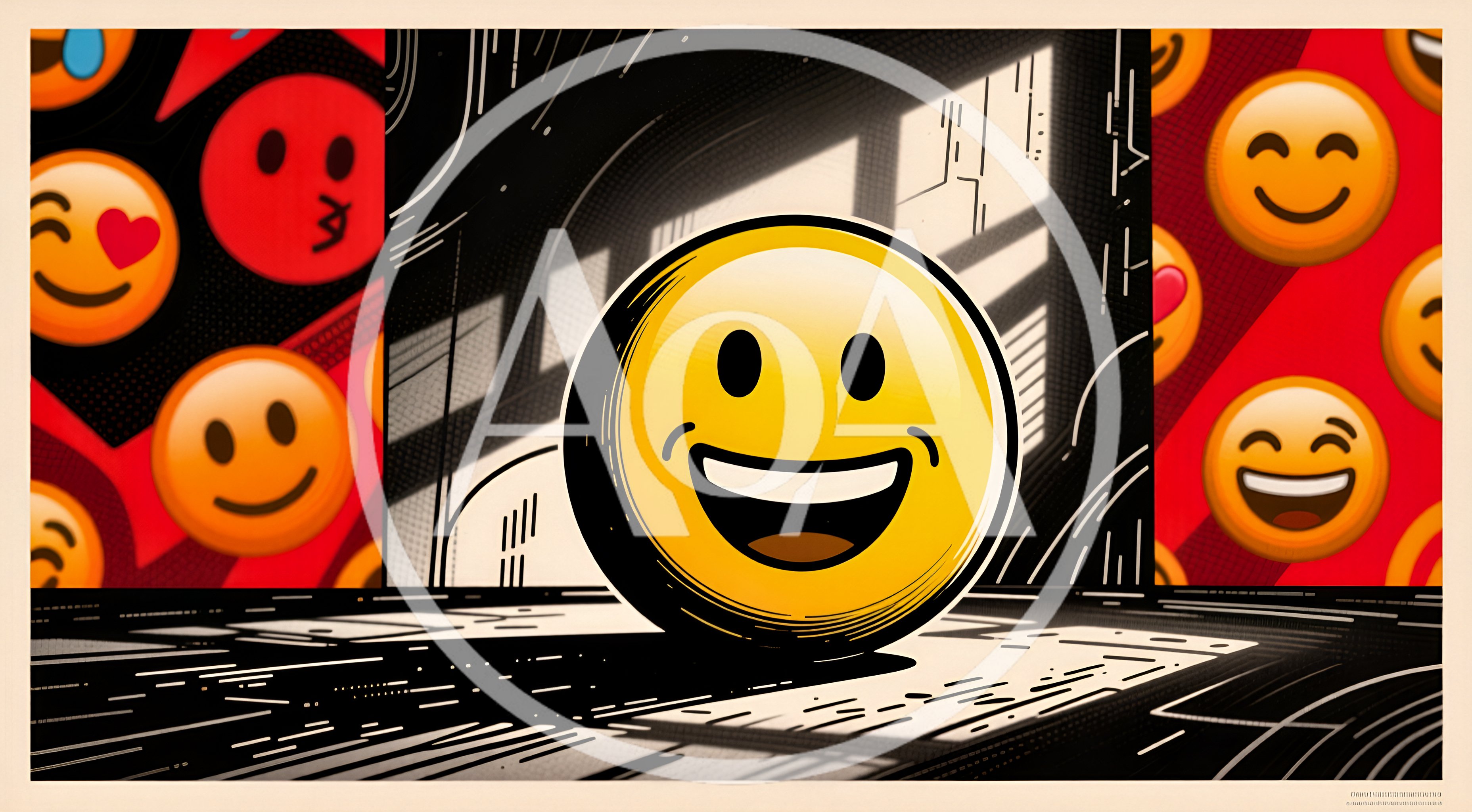Large Smiling Emoji Icon In Abstract Graphic Setting