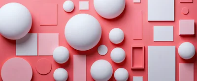 Abstract Composition Of White Geometric Shapes On Pink