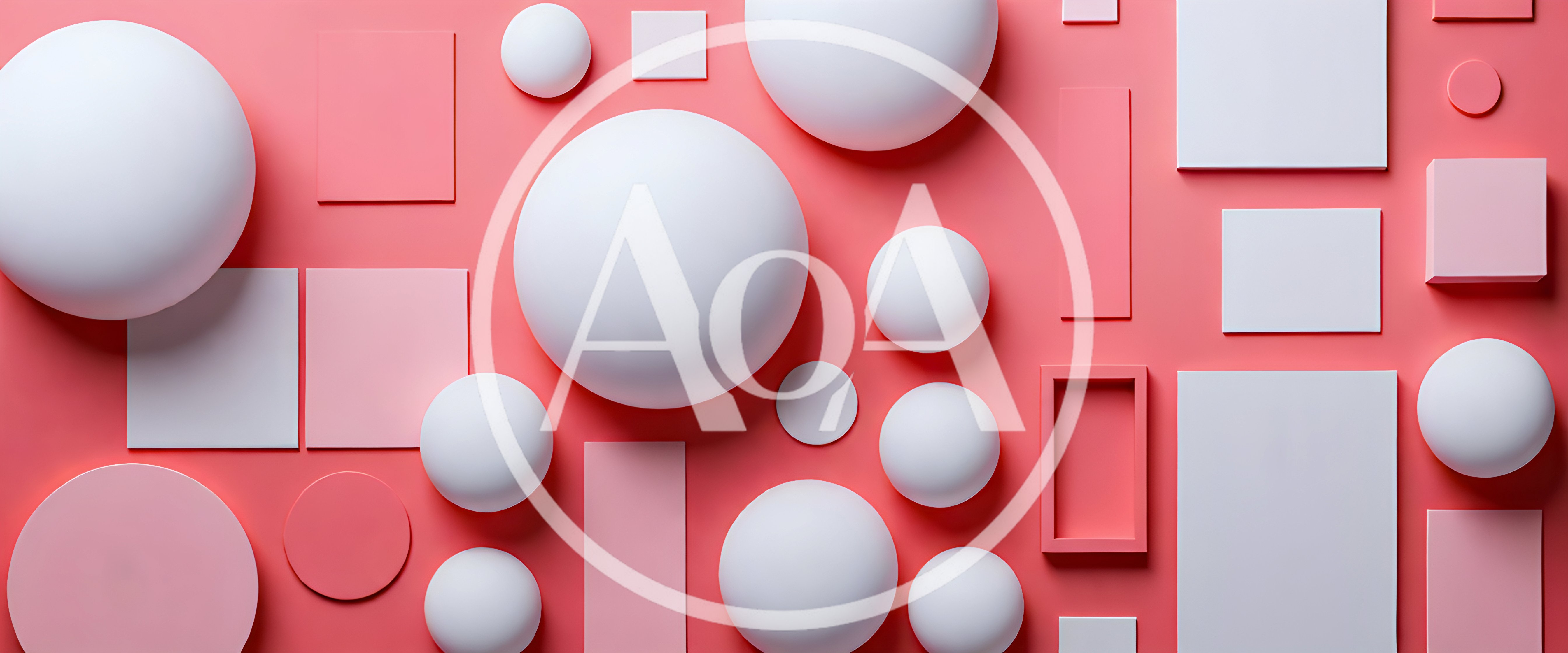 Abstract Composition Of White Geometric Shapes On Pink