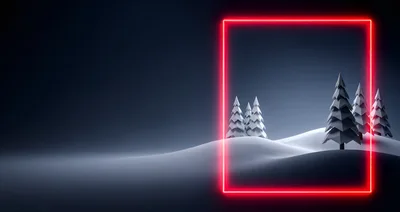 Minimalist Low Poly Winter Landscape With Neon Frame