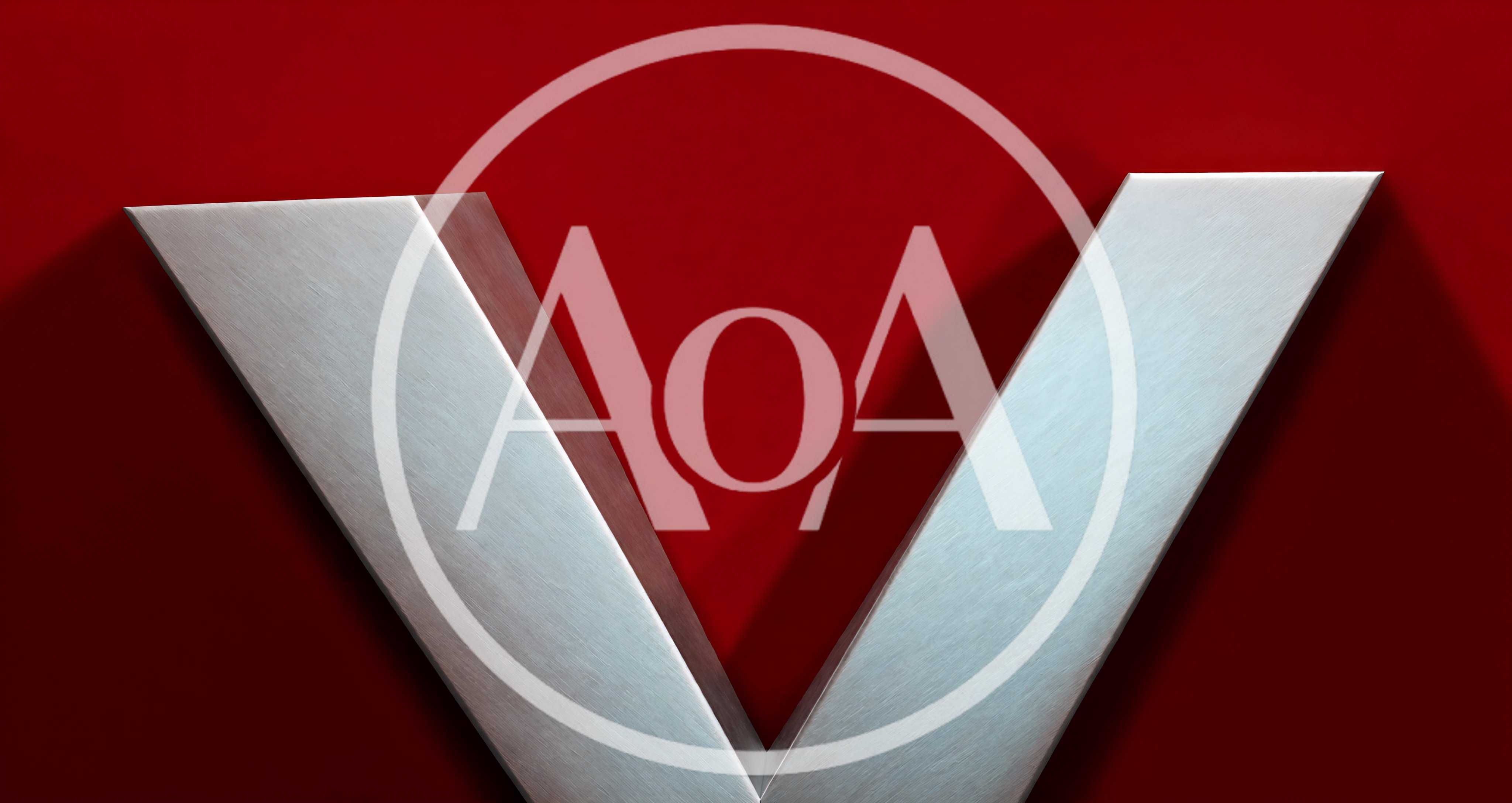 Metallic Letter V Symbol On Red Background