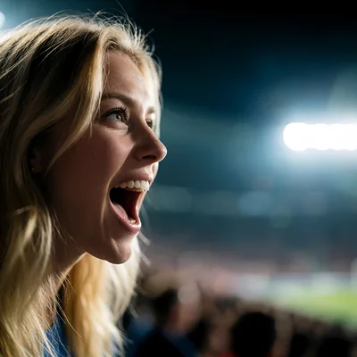 Excited Young Woman Cheering At A Sports Stadium