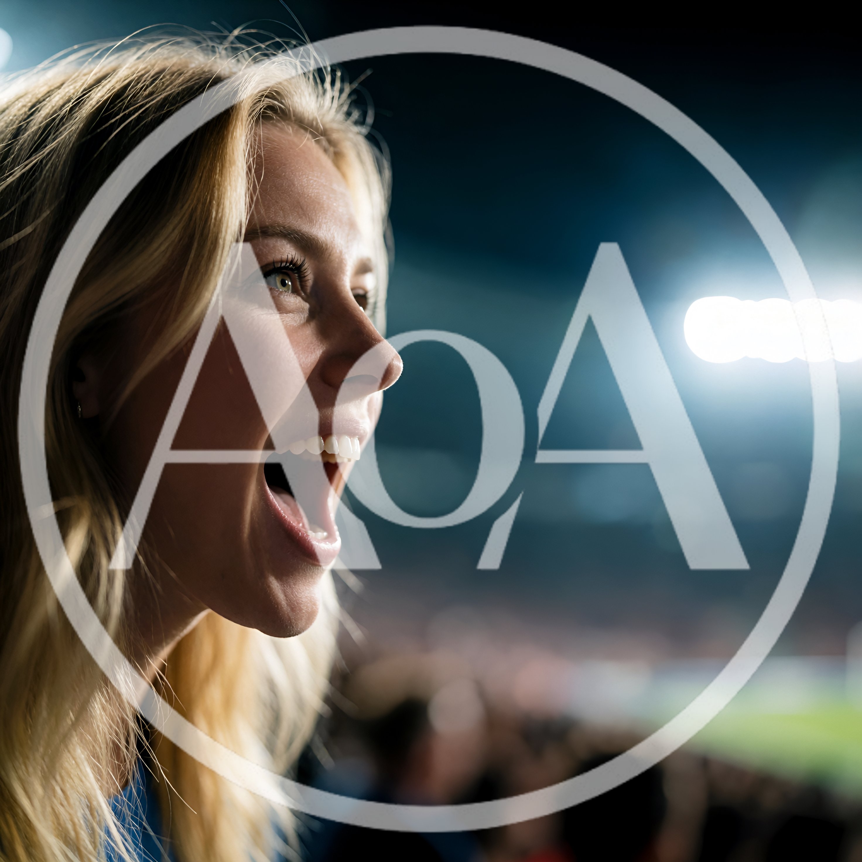 Excited Young Woman Cheering At A Sports Stadium