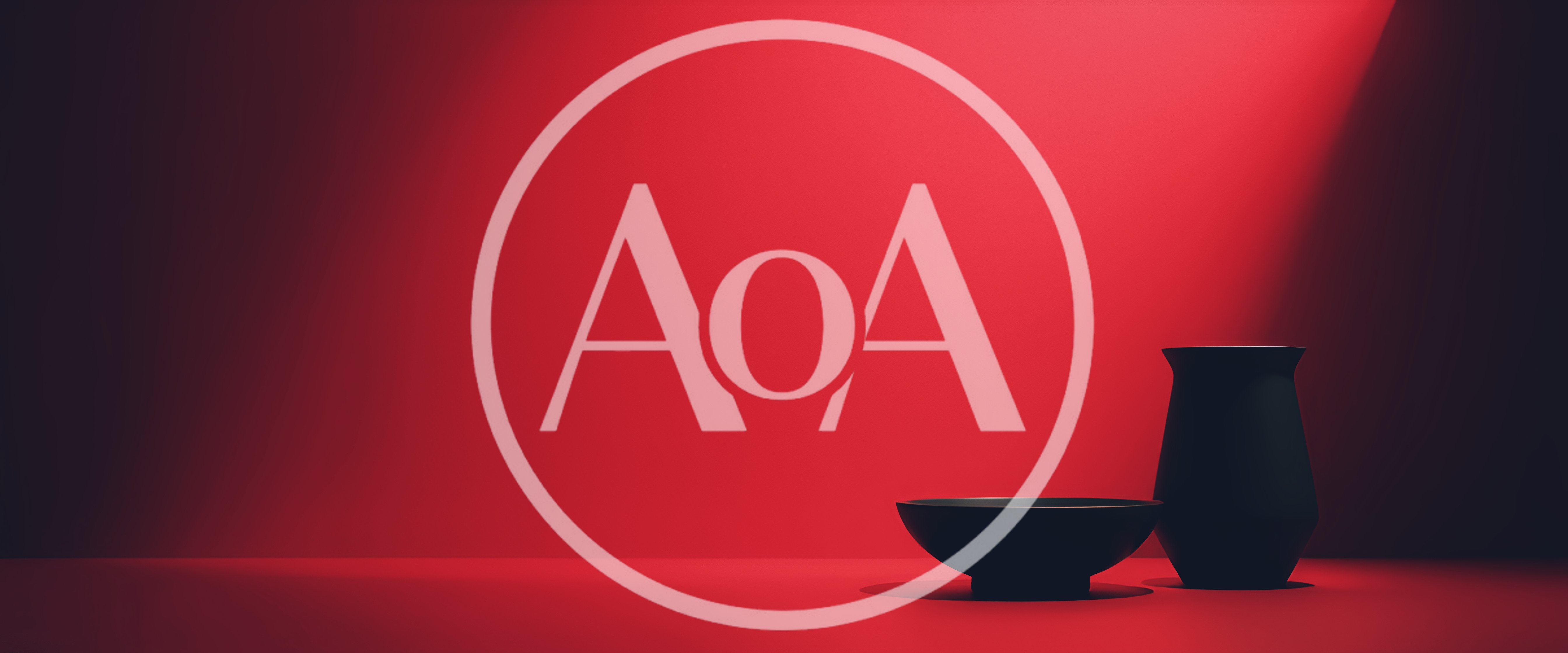 Minimalist Black Ceramic Bowl and Vase on Red Background