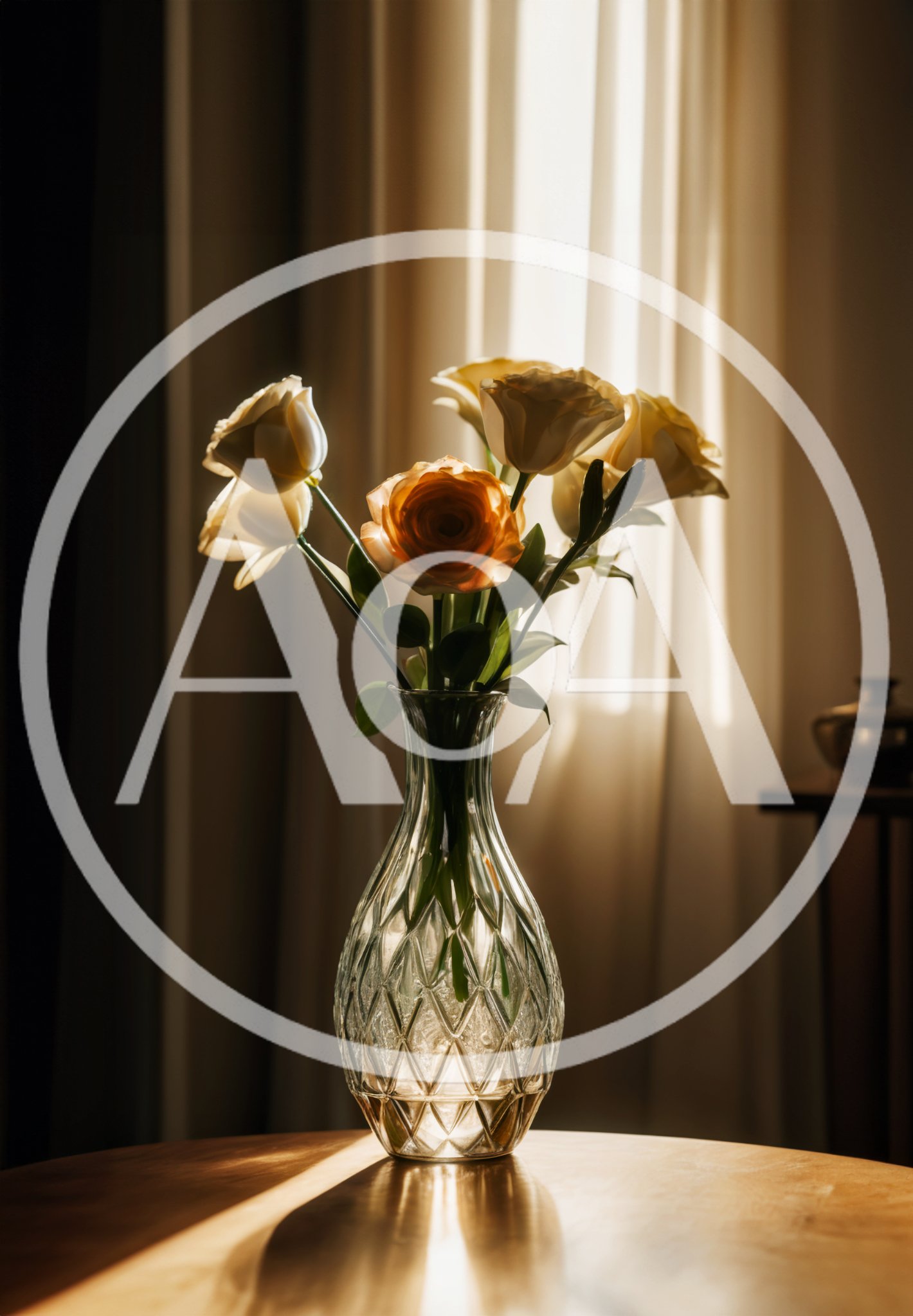 Elegant Flowers In A Crystal Vase On A Table