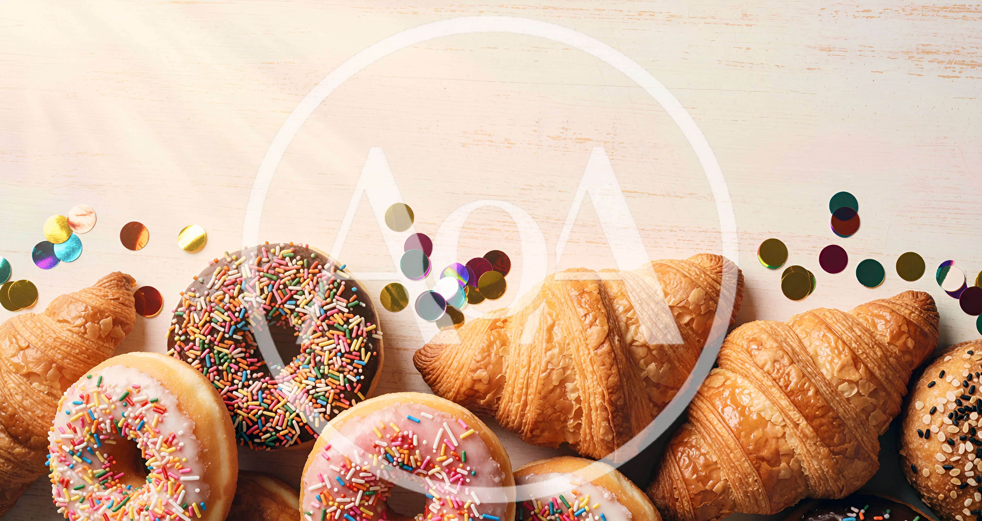 Assorted Donuts and Croissants with Colorful Confetti