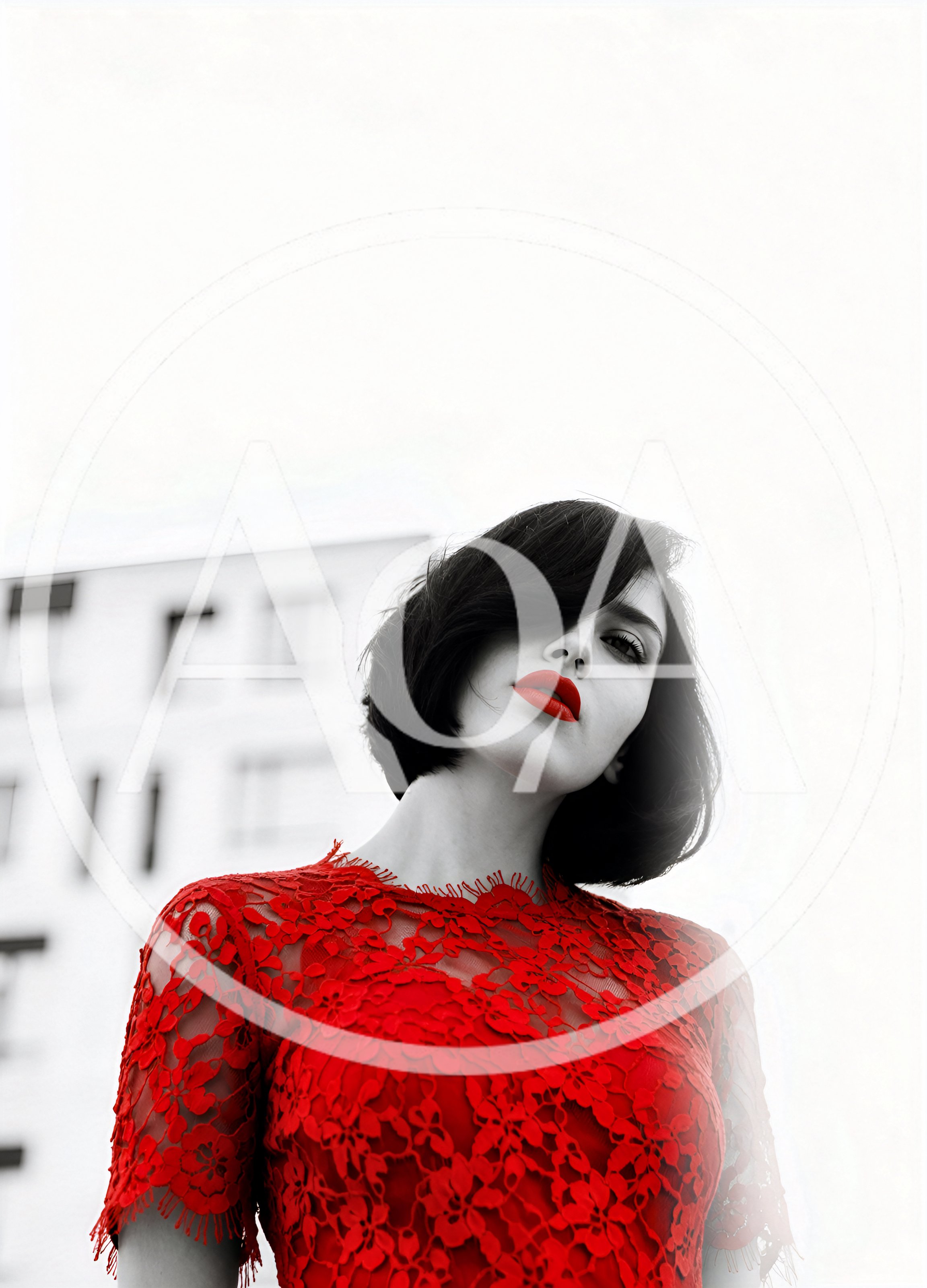 Fashion Portrait Of A Woman In A Red Lace Dress
