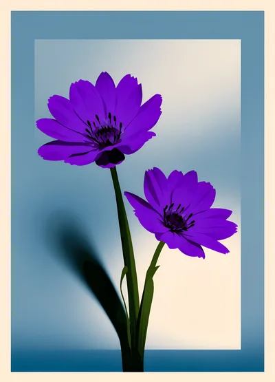 Minimalist Illustration Of Two Vibrant Purple Flowers