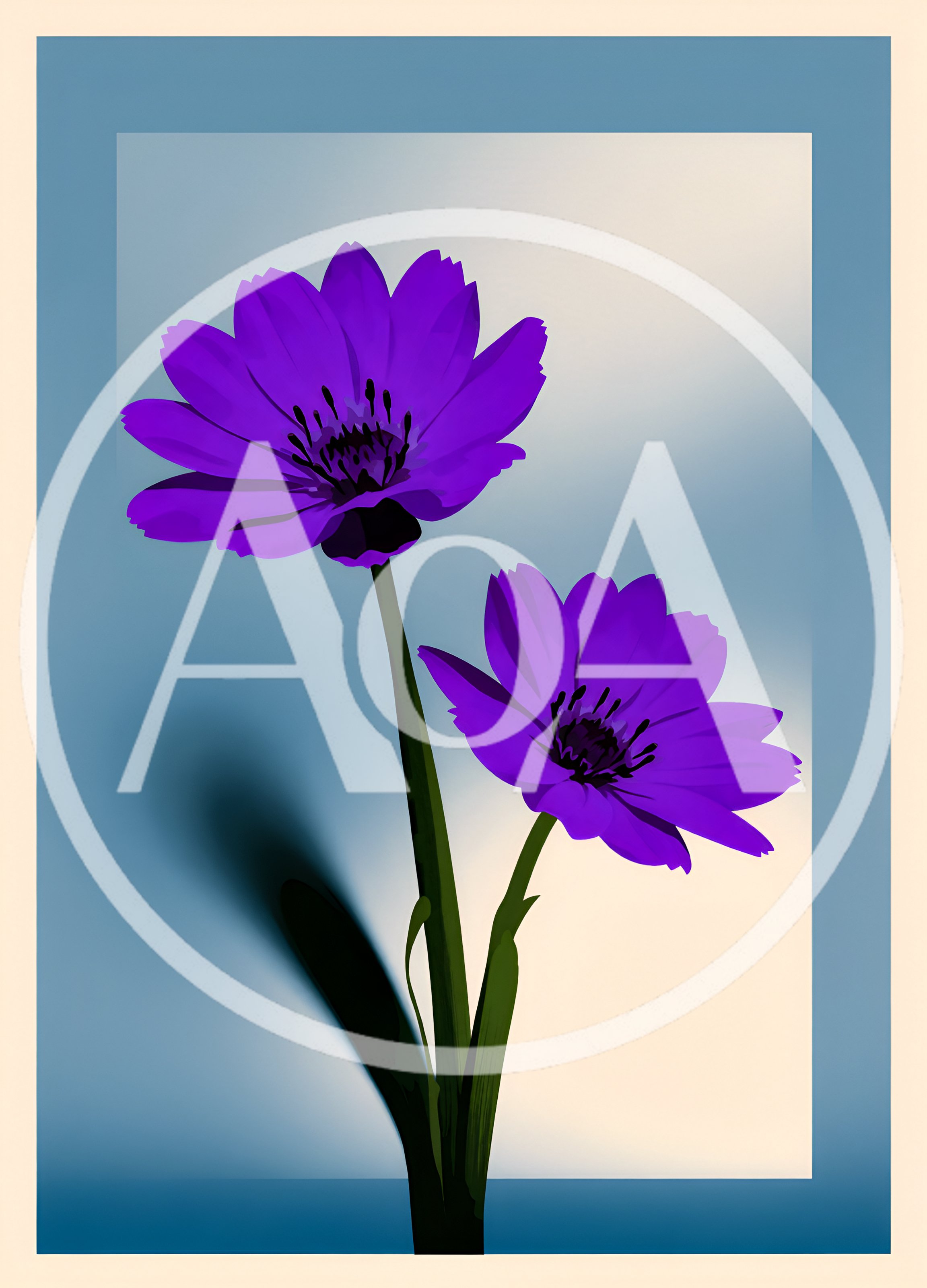 Minimalist Illustration Of Two Vibrant Purple Flowers
