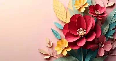 Paper Craft Floral Arrangement On Pastel Pink Background