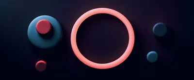 Abstract 3D Composition With Glowing Neon Ring And Spheres