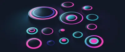 Abstract 3D Neon Circles Floating on Dark Background