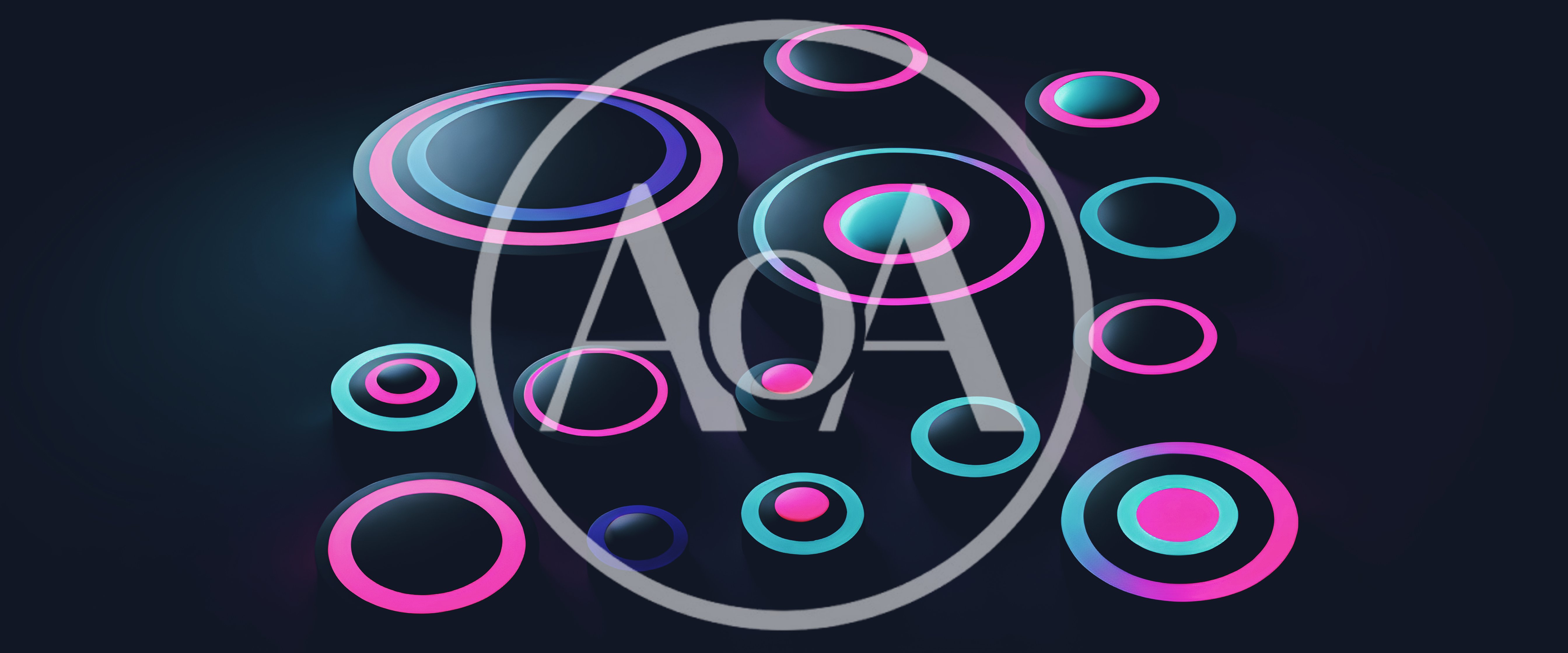 Abstract 3D Neon Circles Floating on Dark Background