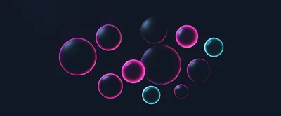 Abstract Floating Glowing Neon Spheres On Dark Background