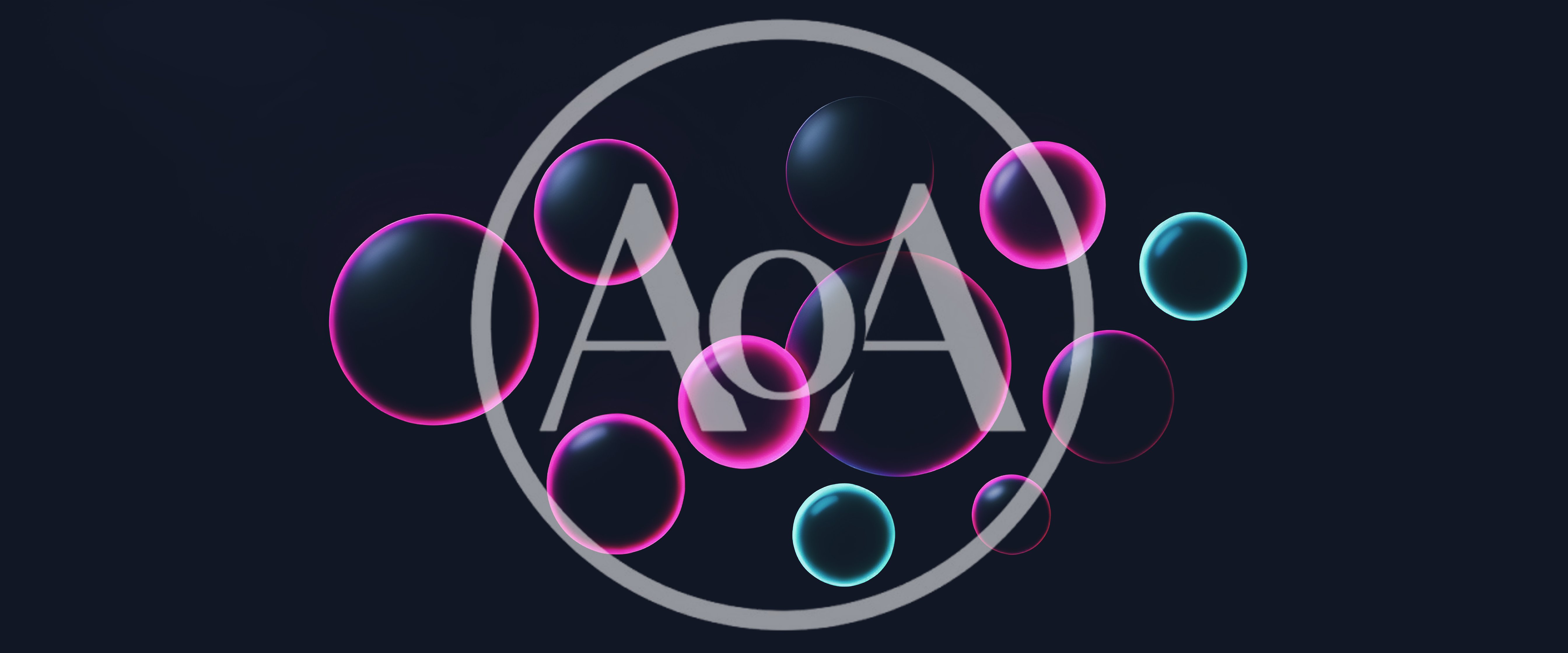 Abstract Floating Glowing Neon Spheres On Dark Background