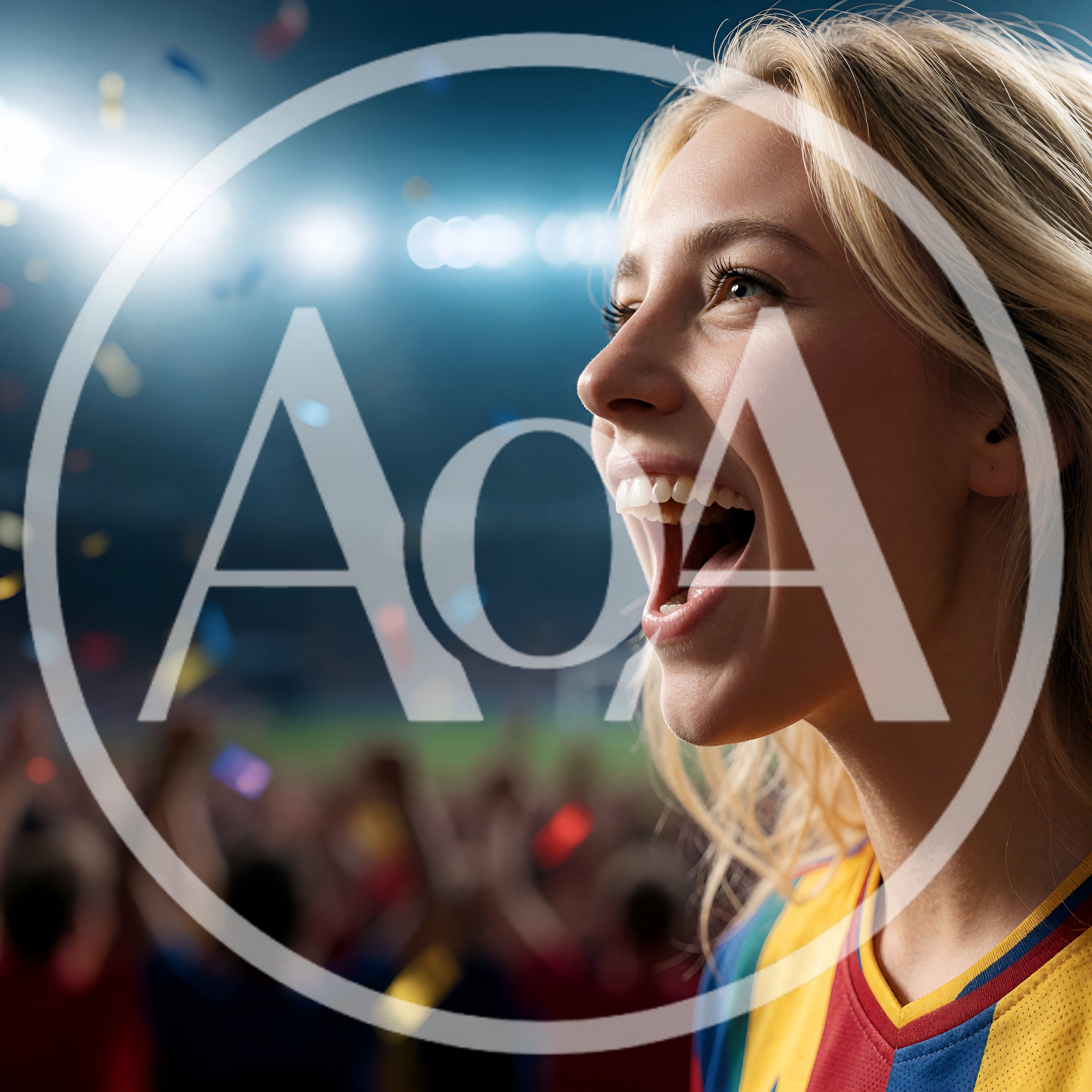 Excited Female Soccer Fan Cheering In Stadium