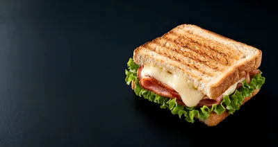 Toasted Ham and Cheese Sandwich on Black Background