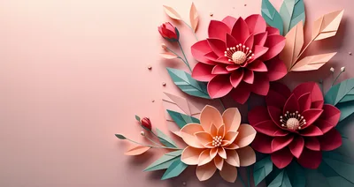 Paper Craft Floral Arrangement on Pastel Pink Background
