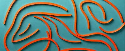 Abstract Orange Curved Lines On Teal Background