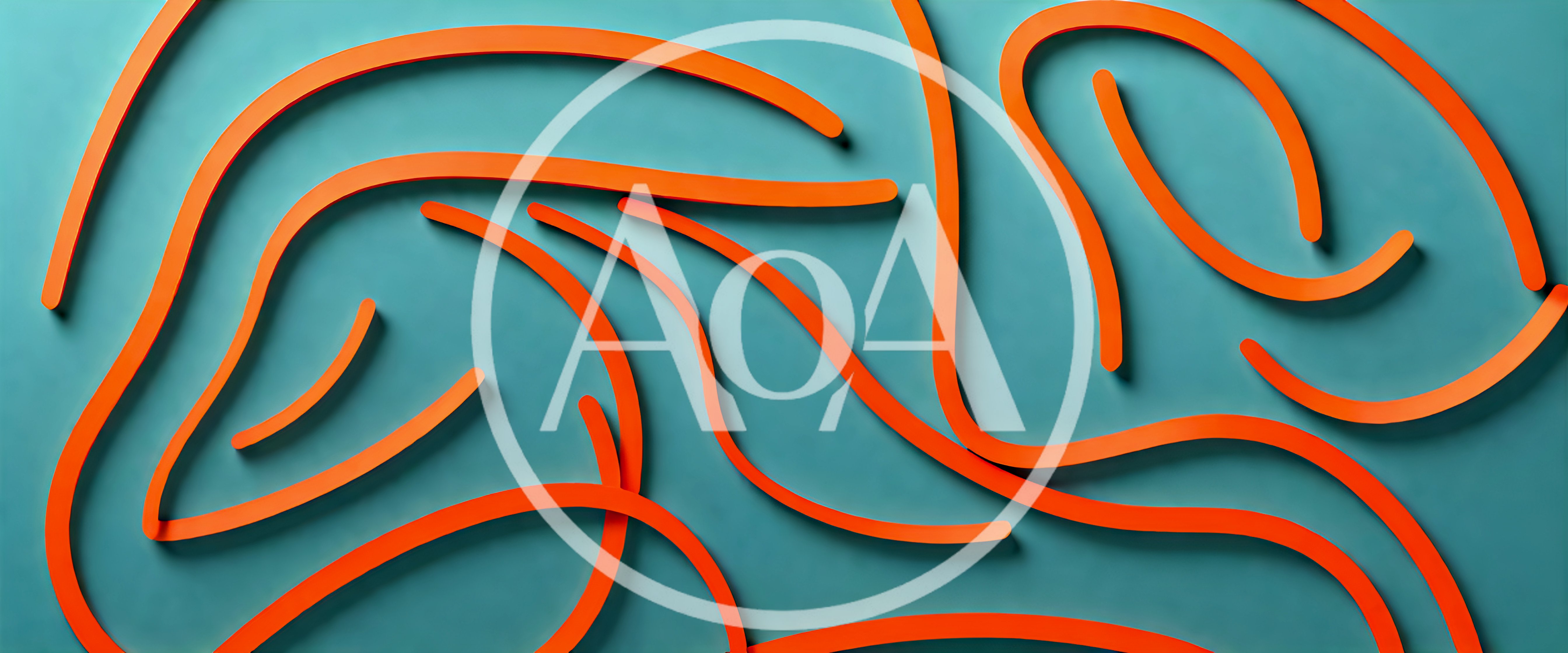 Abstract Orange Curved Lines On Teal Background