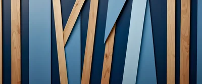 Abstract Wall Design With Wood And Blue Panels