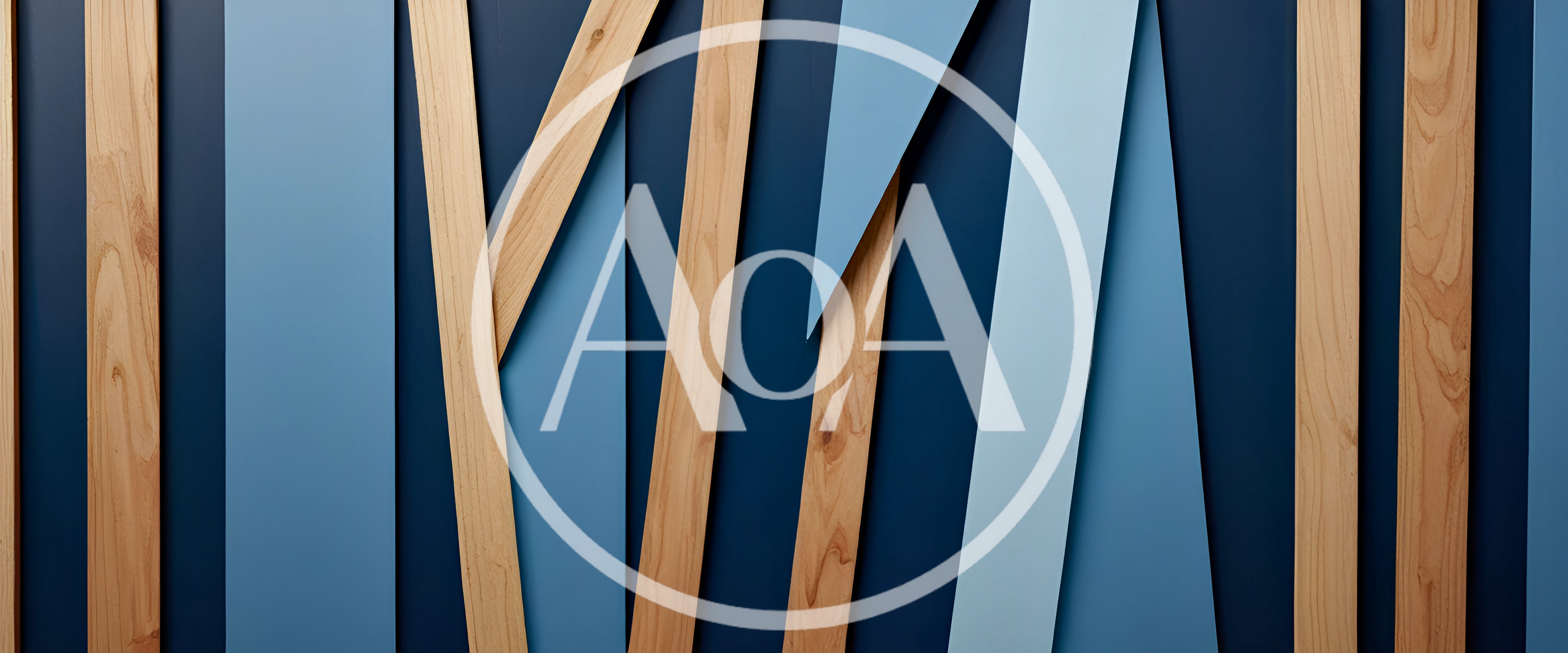 Abstract Wall Design With Wood And Blue Panels