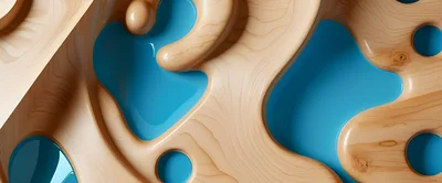 Abstract 3D Render Of Wood And Blue Liquid