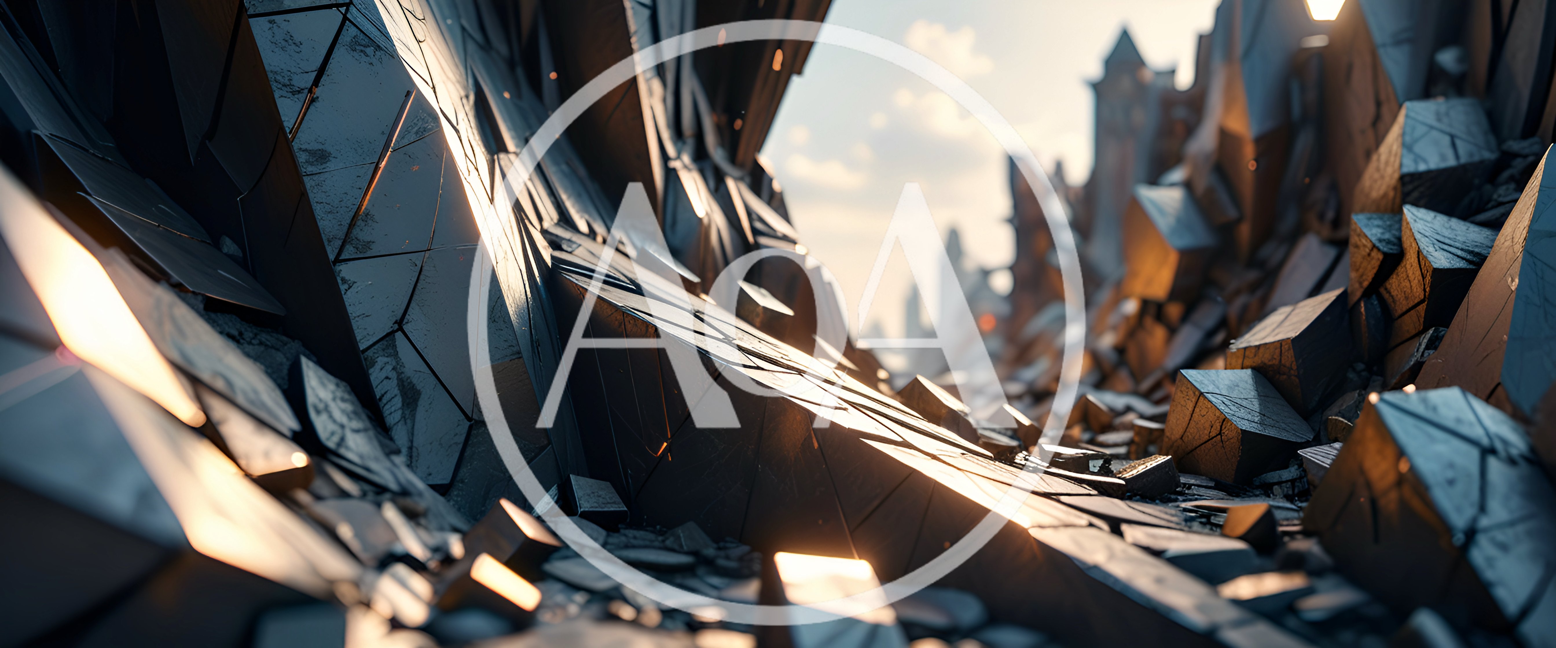 Abstract Geometric Crystalline Landscape With Golden Sunlight