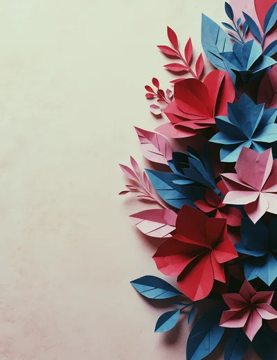 Paper Craft Floral Arrangement With Red And Blue Flowers