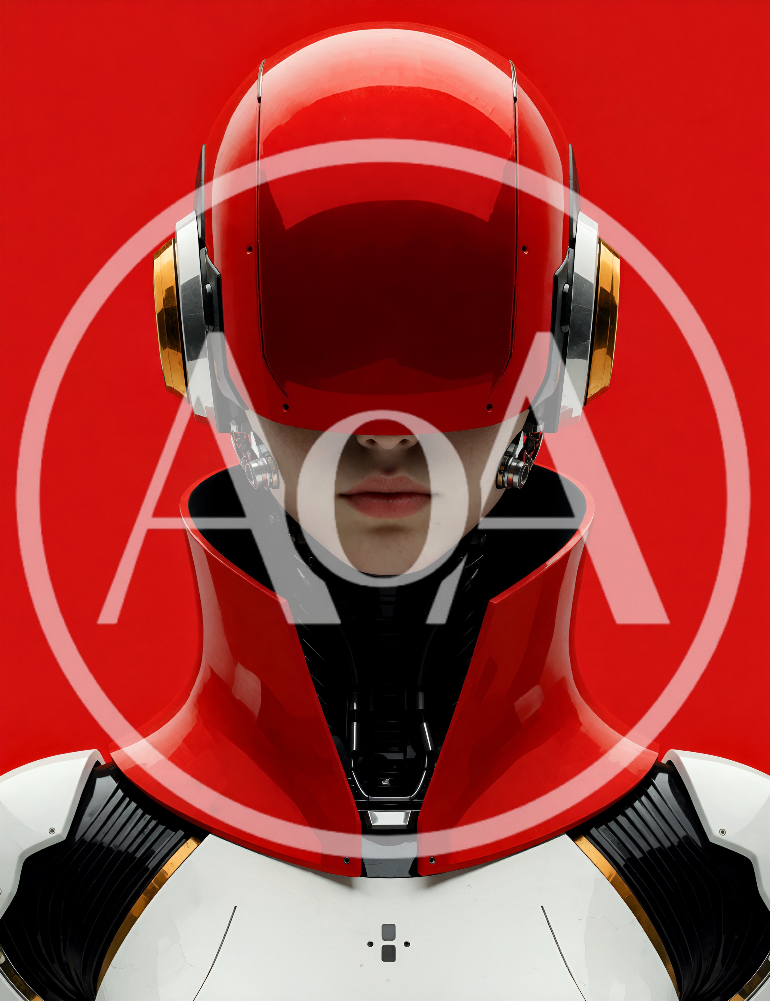 Futuristic Android Portrait With Red Helmet And Armor