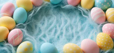 Easter Eggs Arranged In A Circle On Blue Fur