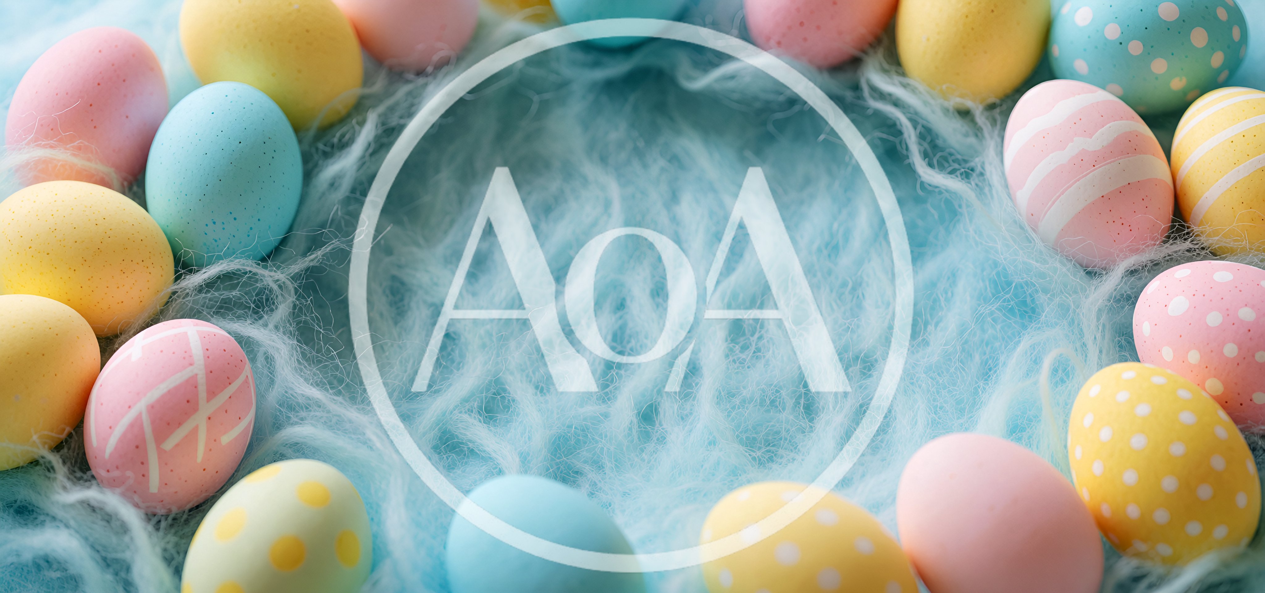 Easter Eggs Arranged In A Circle On Blue Fur