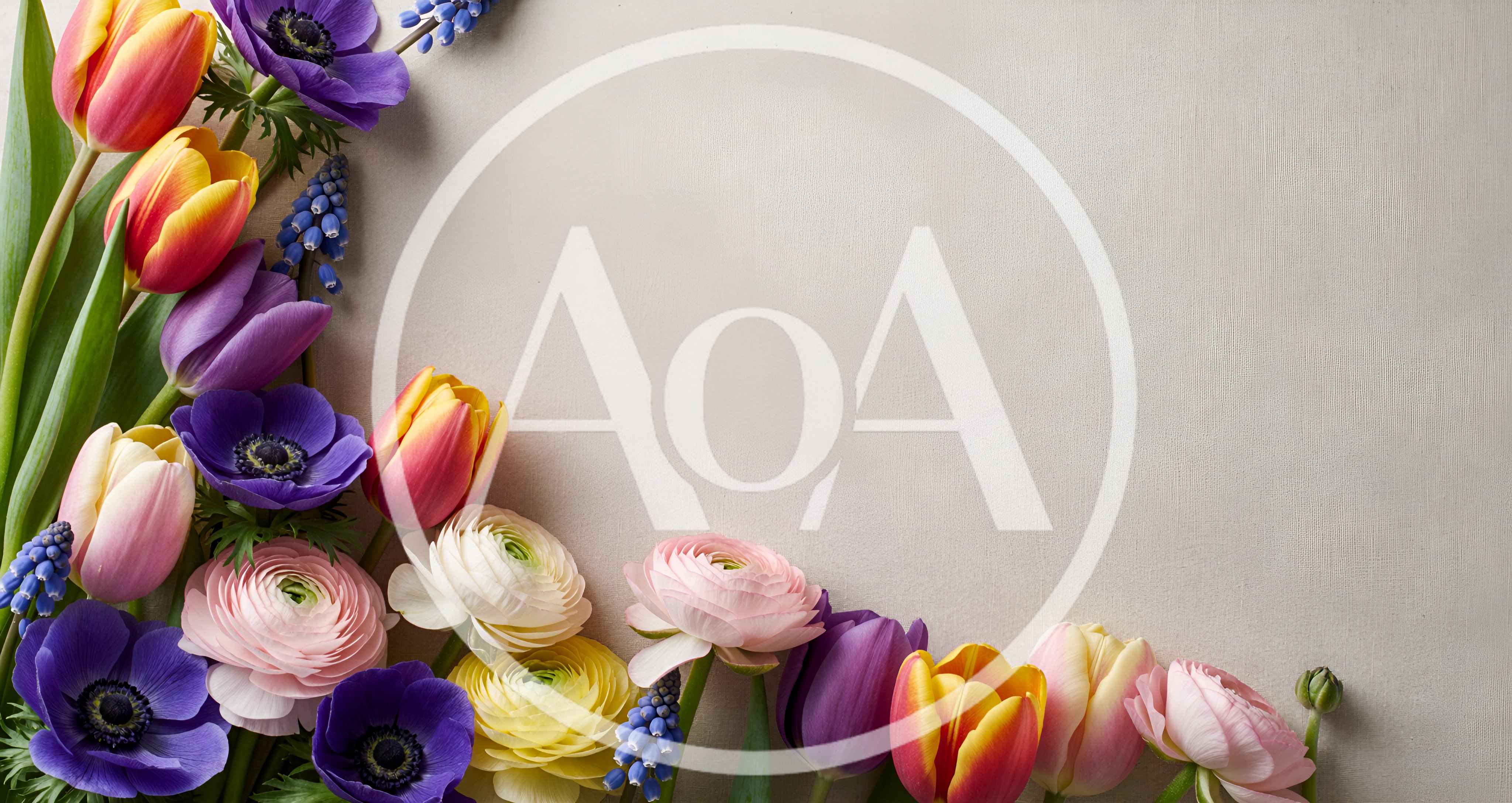 Spring Flower Arrangement Border on Neutral Background