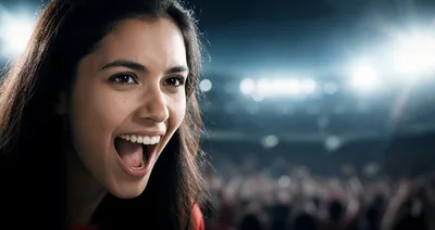Excited Young Woman Cheering At A Sports Stadium