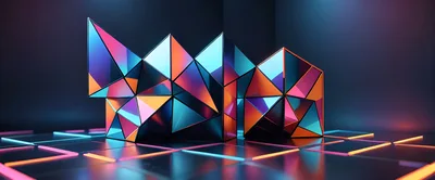Abstract Geometric Crystal Structures With Neon Lighting