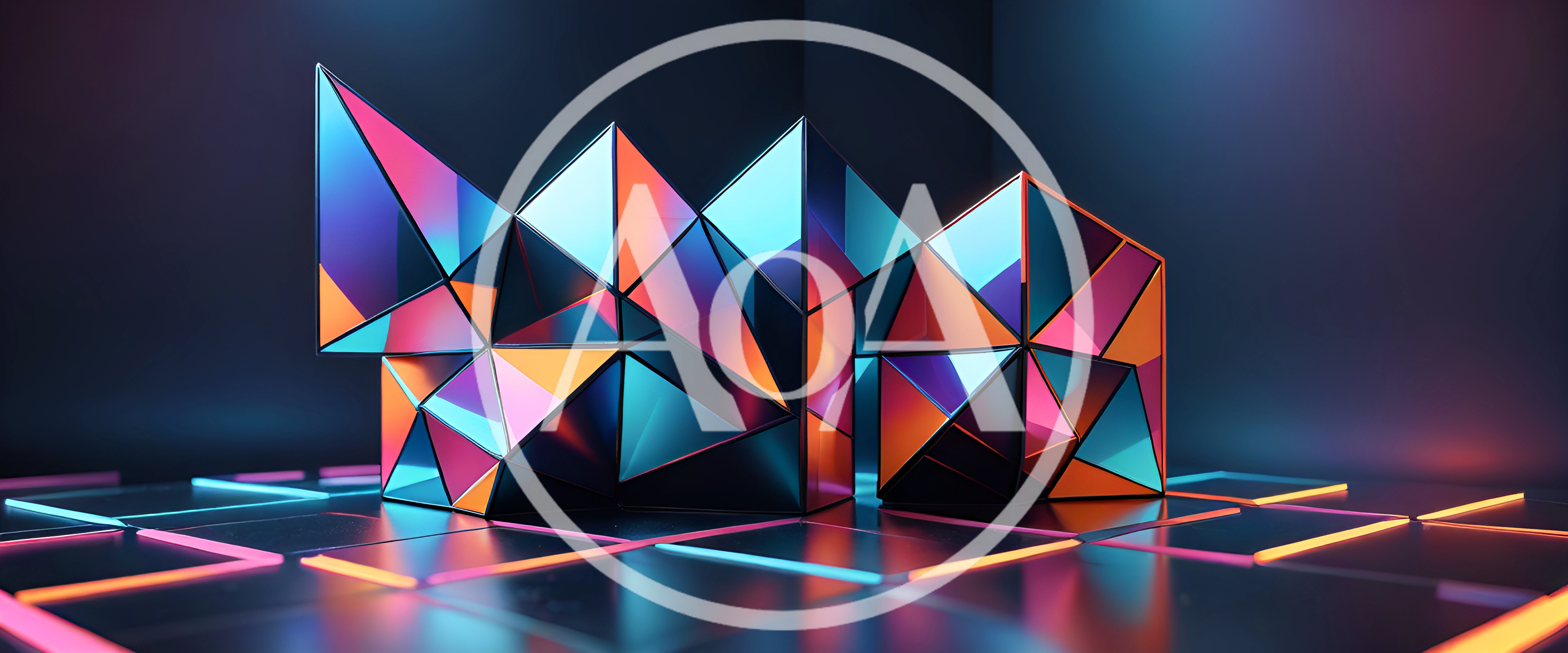 Abstract Geometric Crystal Structures With Neon Lighting