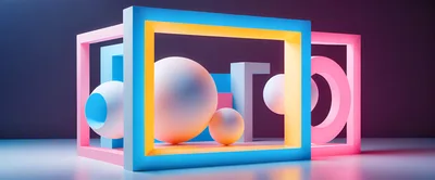 Abstract 3D Geometric Shapes With Neon Lighting