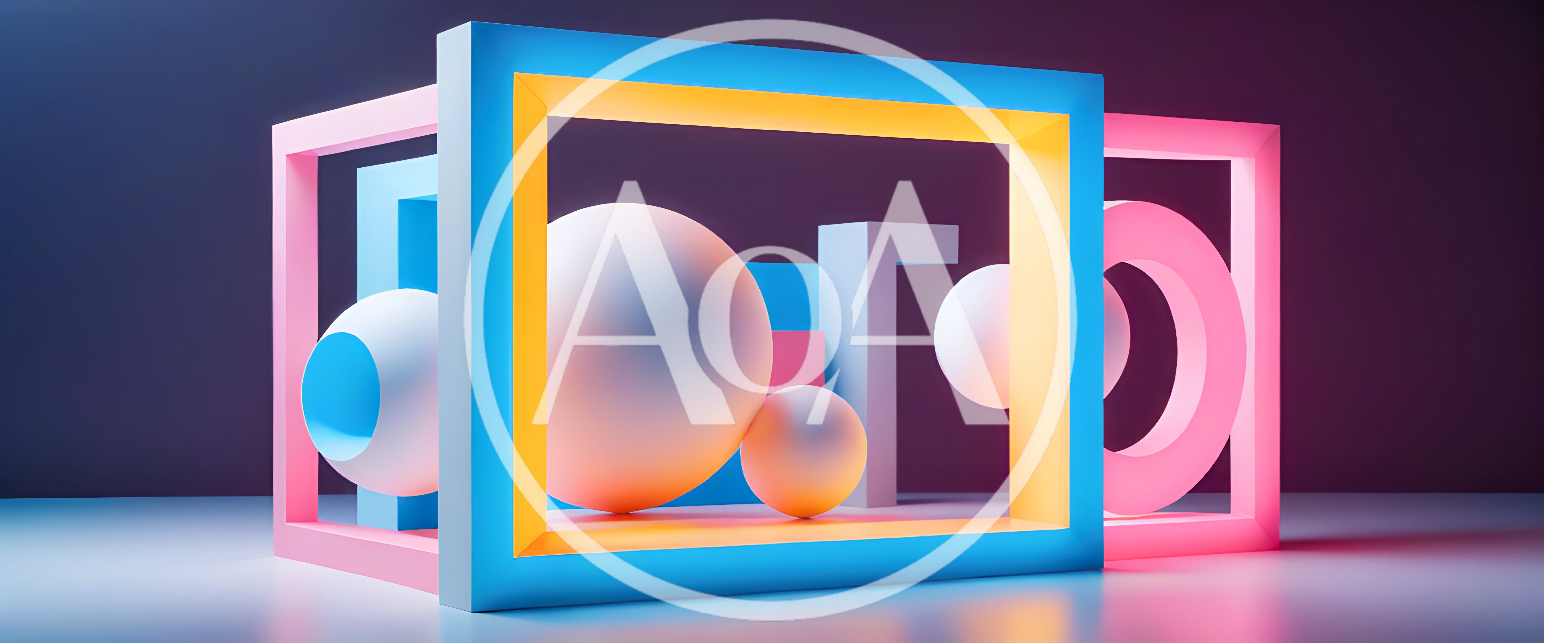 Abstract 3D Geometric Shapes With Neon Lighting