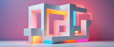 Abstract Geometric Structure With Neon Lighting