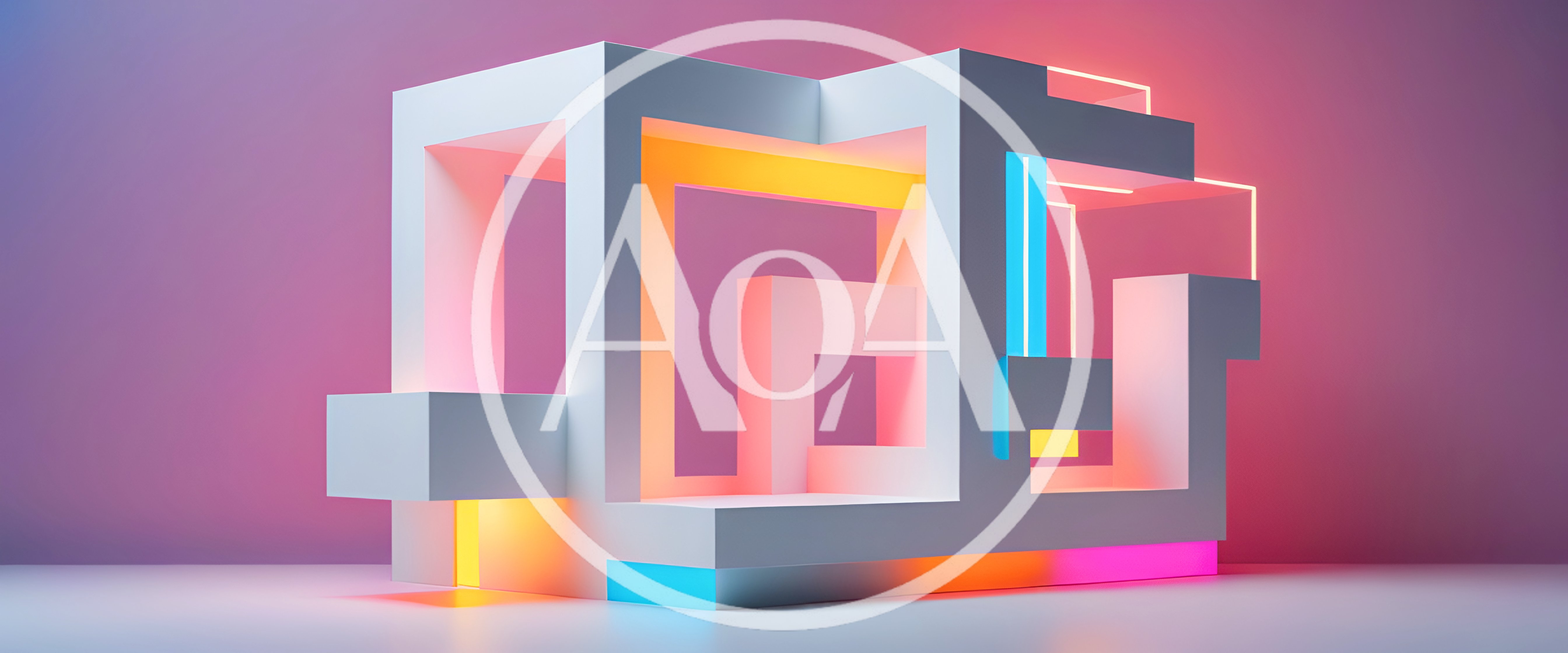 Abstract Geometric Structure With Neon Lighting
